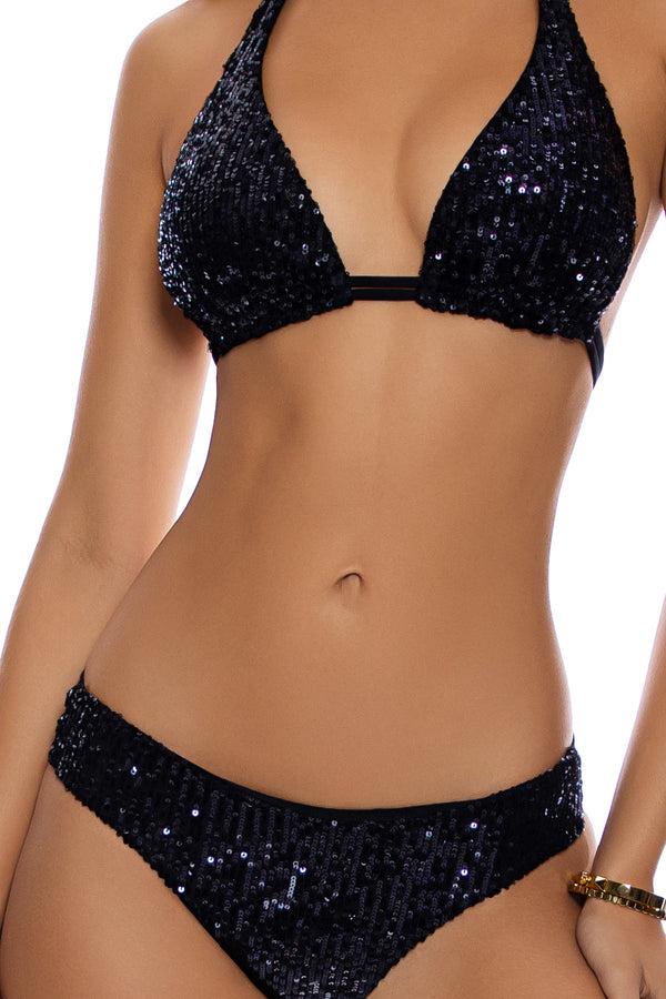 Luli Fama CHASING STARS - Sequins Triangle Halter Top & Sequins Full Ruched Back – Luli Fama