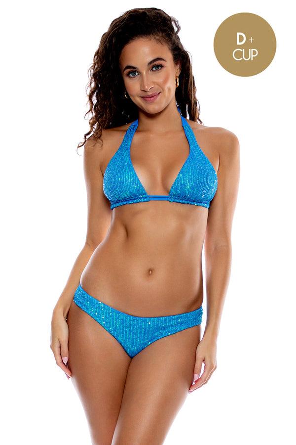 luli fama CHASING STARS - Sequins Triangle Halter Top & Sequins Full Ruched Back – Luli Fama