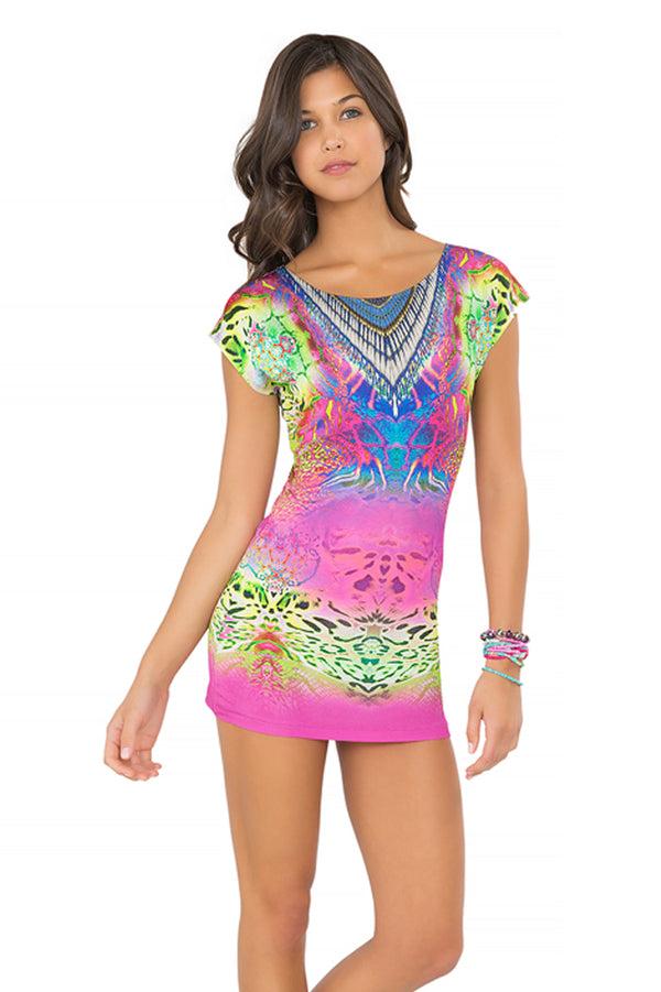 luli fama CLANDESTINA - Short Sleeve Bodycon Dress • Multicolor – Luli Fama