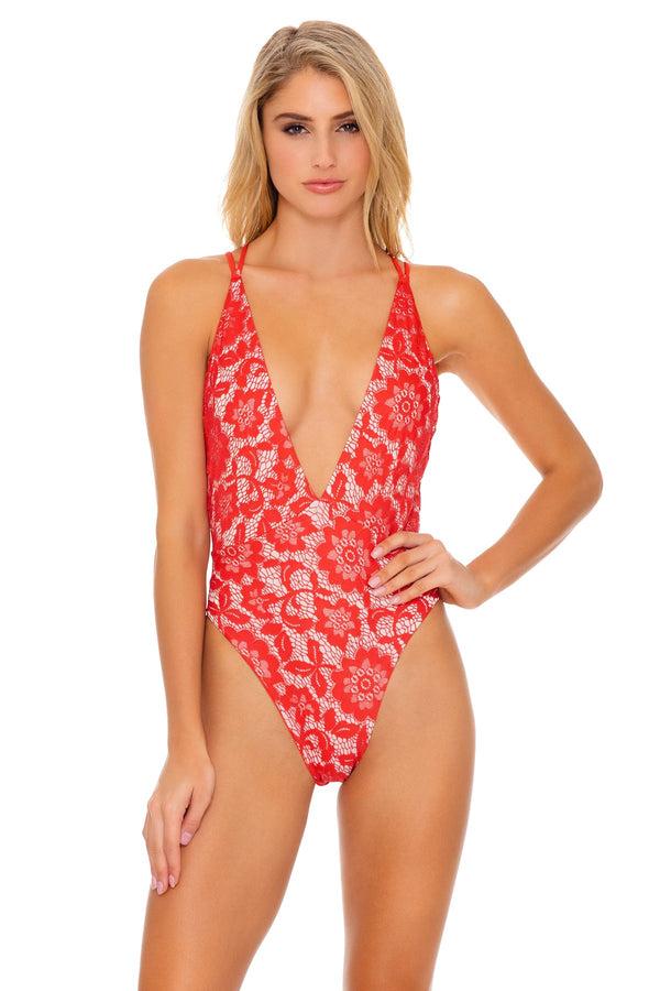 luli fama Corazon de Seda Crossed-Back One-Piece Bodysuit - Red – Luli Fama