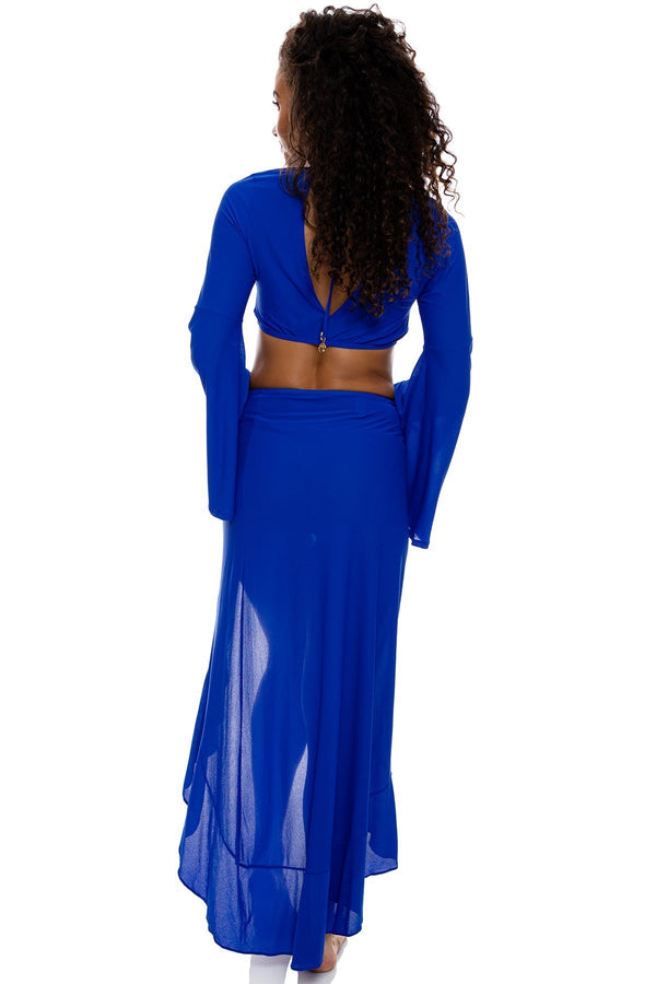 Luli Fama COSITA BUENA - Bell Sleeve Crop Top & Ruffle High Lo Slit Skirt • Elec – Luli Fama