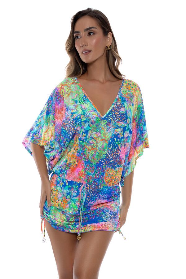 luli fama DECO GARDENS - Cabana V Neck Dress • Multicolor – Luli Fama