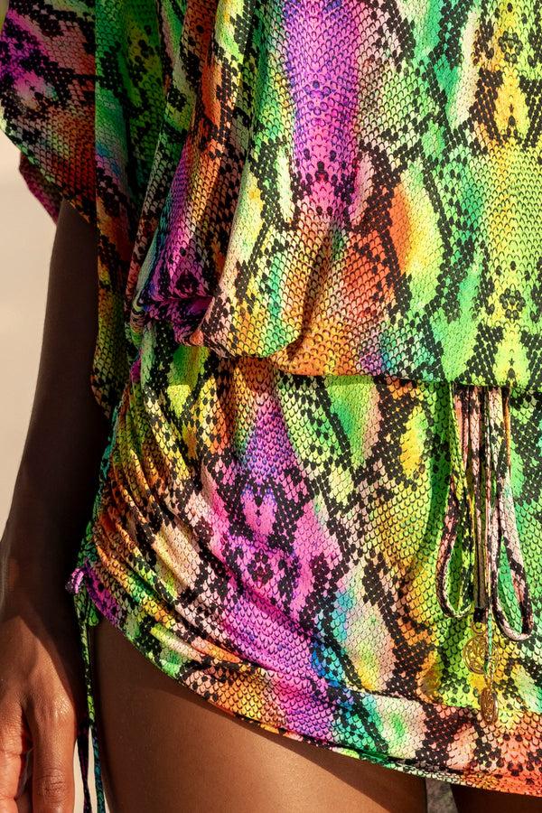 Luli Fama ELECTRIC SKIN - Cabana V Neck Dress • Multi Neon – Luli Fama