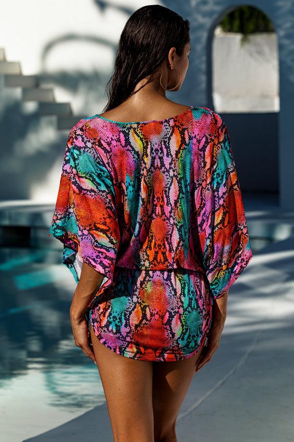 Luli Fama ELECTRIC SKIN - Cabana V Neck Dress • Multicolor – Luli Fama