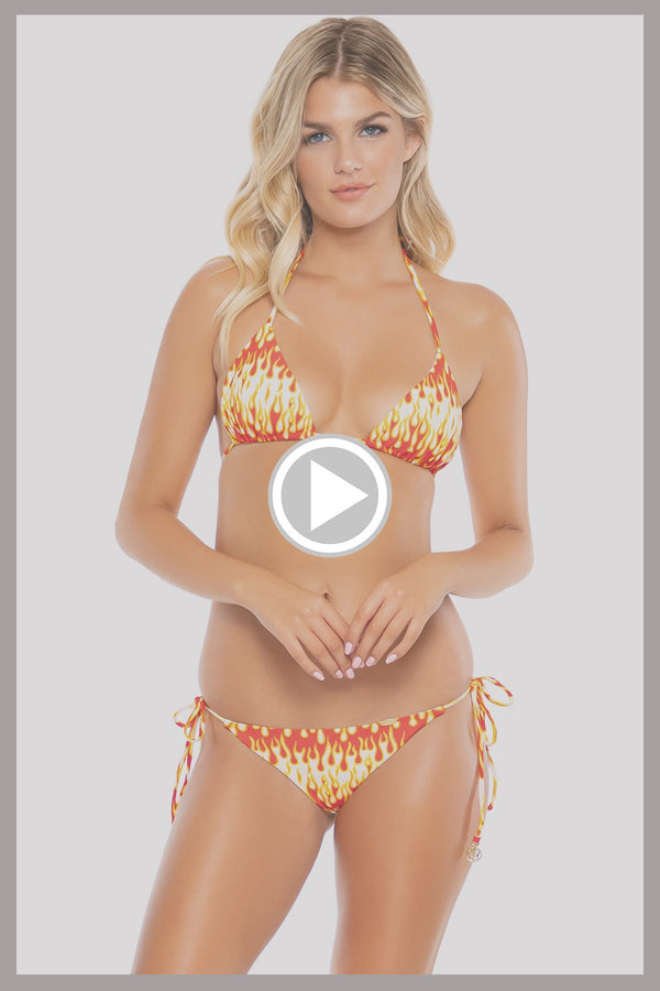 Luli Fama FLAME OF LOVE - Triangle Top & Wavey Ruched Back Tie Side Bottom • Whi – Luli Fama