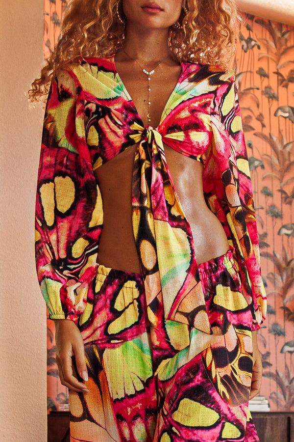 Luli Fama FLUTTER - Multiway Tie Crop & Palazzo Pant • Multicolor – Luli Fama