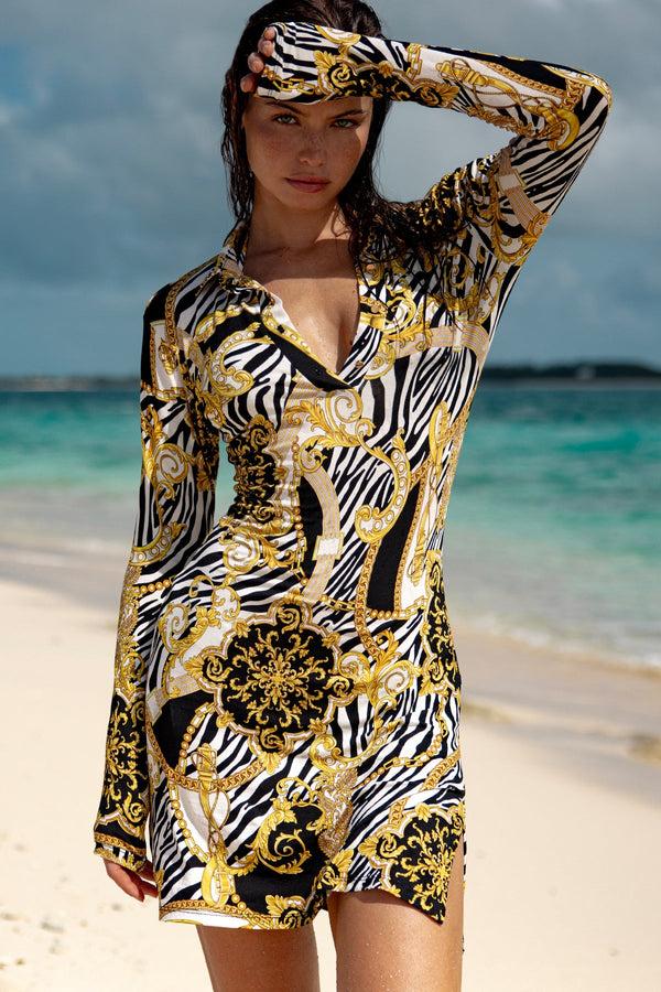 luli fama GODDESS VIBES Button Front Blouse Short Dress – Luli Fama