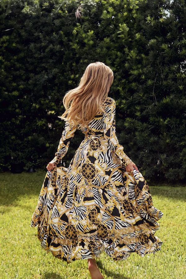 Luli Fama GODDESS VIBES Long Sleeve Maxi Dress - Multicolor – Luli Fama