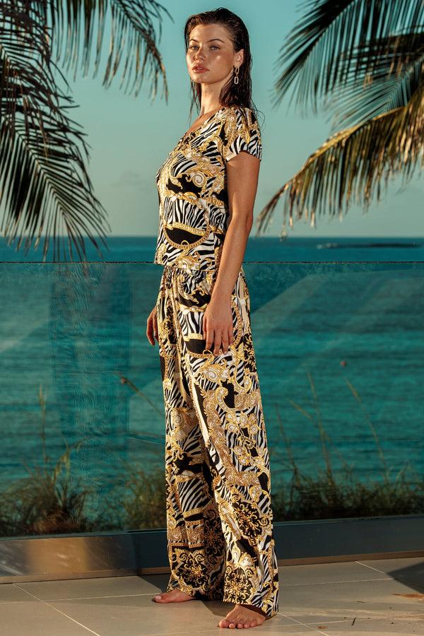 Luli Fama GODDESS VIBES V Neck T Shirt & Pant - Multicolor – Luli Fama