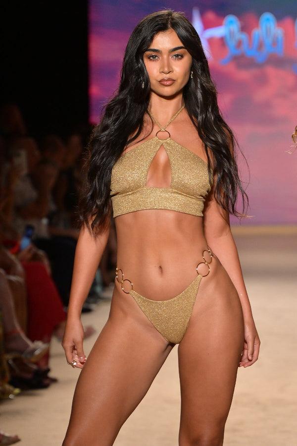 luli fama GOLDEN SUNSET - Ring Halter Peek-a-boo Top & Ring Brazilian Bottom • G – Luli Fama