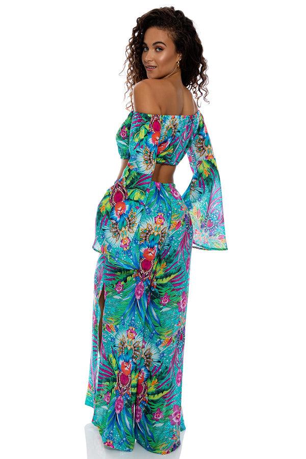 Luli Fama HIDDEN GEMS - Laced Up Off The Shoulder Crop Top & Open Sides Wide Leg – Luli Fama