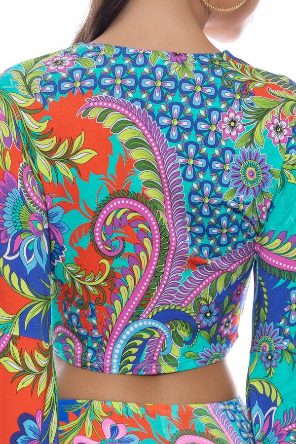 Luli Fama IN THE GROOVE - Bell Sleeve Scrunched Crop Top & Asymmetrical Ruffle T – Luli Fama