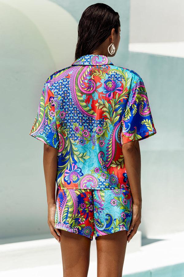 Luli Fama IN THE GROOVE - Short Sleeve Collared Blouse & Elastic Waistband Short – Luli Fama