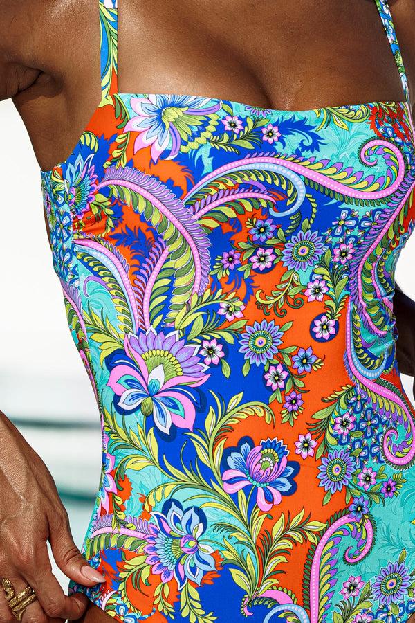 Luli Fama IN THE GROOVE - Square Neck Laced Up One Piece Fuller Back • Multicolo – Luli Fama