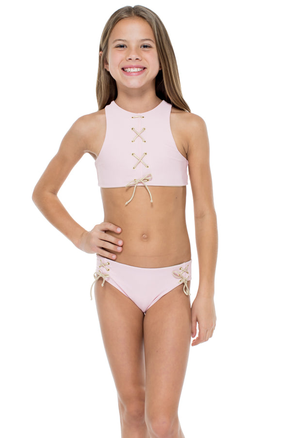 luli fama LA CORREDERA - Eyelets Lace Up High Neck Top Bikini • Niña – Luli Fama