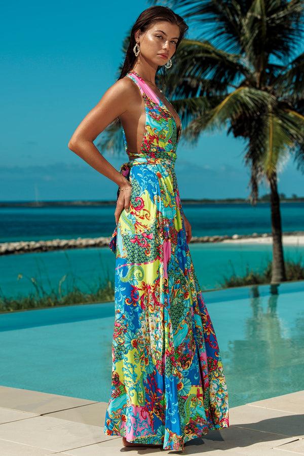 Luli Fama LA COSTA Convertible Top Maxi Dress - Multi Color – Luli Fama