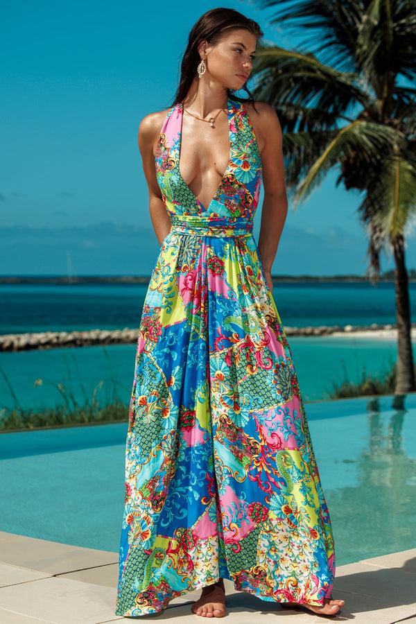luli fama LA COSTA Convertible Top Maxi Dress - Multi color – Luli Fama