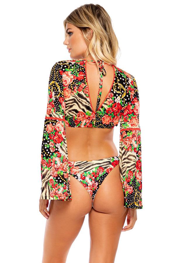 Luli Fama LA VIDA ES UN CARNAVAL - Stitched Bell Sleeve Crop Top & High Leg Bott – Luli Fama