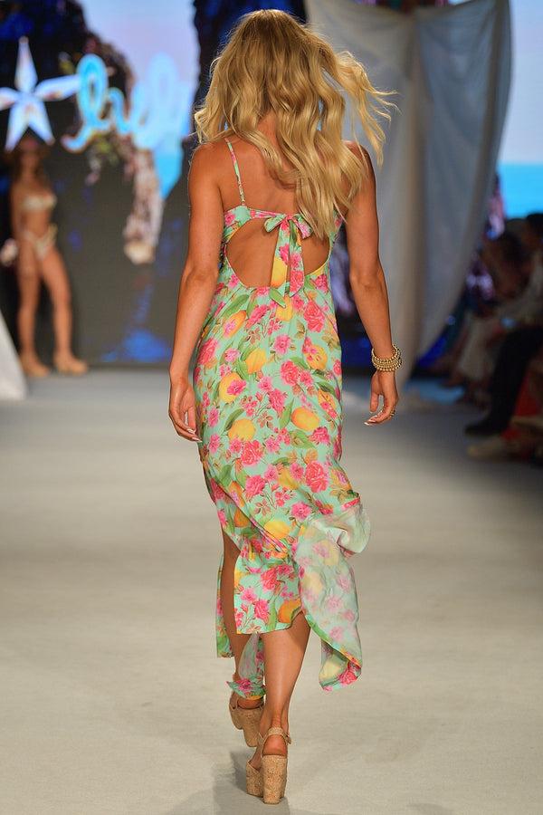 Luli Fama LIMONCELLO - Peek-a-boo Tie Back Maxi Dress • Multicolor Runway – Luli Fama