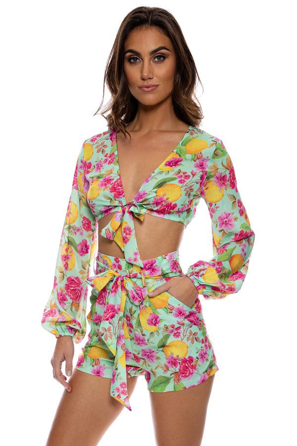 Luli Fama LIMONCELLO - Tie Front Crop Top & Tie Waist Shorts • Multicolor – Luli Fama