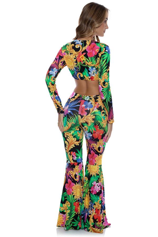 Luli Fama LOVE BY THE SUN - Front Knot Crop Top & Bell Bottoms Pants • Multicolo – Luli Fama