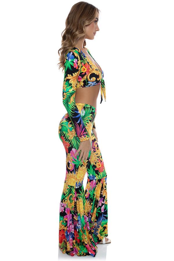 Luli Fama LOVE BY THE SUN - Front Knot Crop Top & Bell Bottoms Pants • Multicolo – Luli Fama