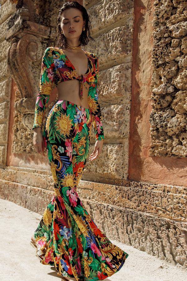 luli fama LOVE BY THE SUN - Front Knot Crop Top & Bell Bottoms Pants • Multicolo – Luli Fama