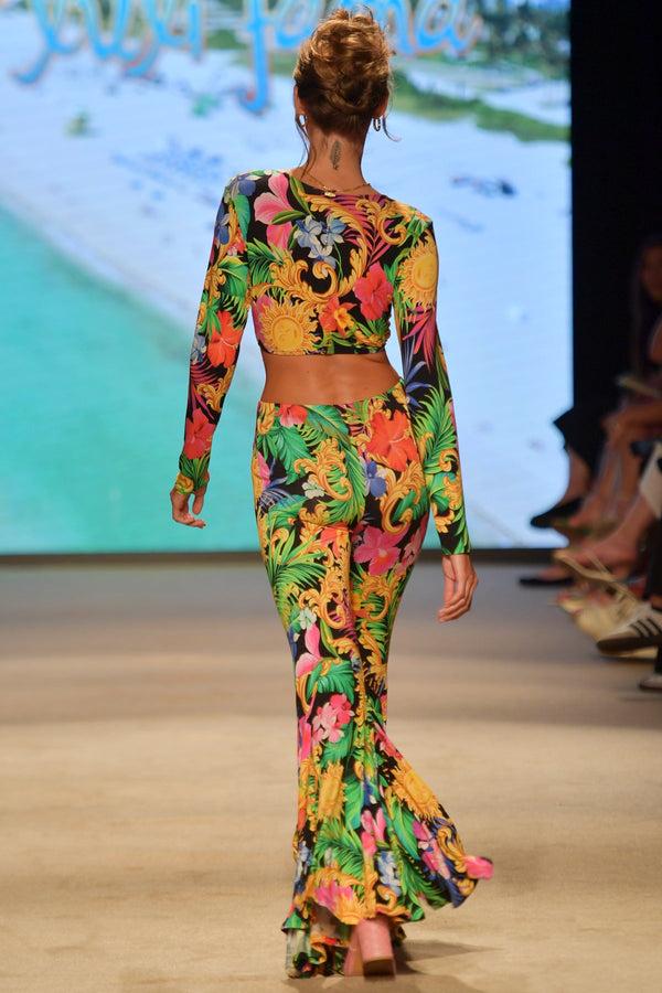 Luli Fama LOVE BY THE SUN - Front Knot Crop Top & Bell Bottoms Pants • Multicolo – Luli Fama