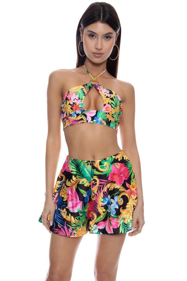 luli fama LOVE BY THE SUN - Ring Halter Peek A Boo Top & Short • Multicolor – Luli Fama