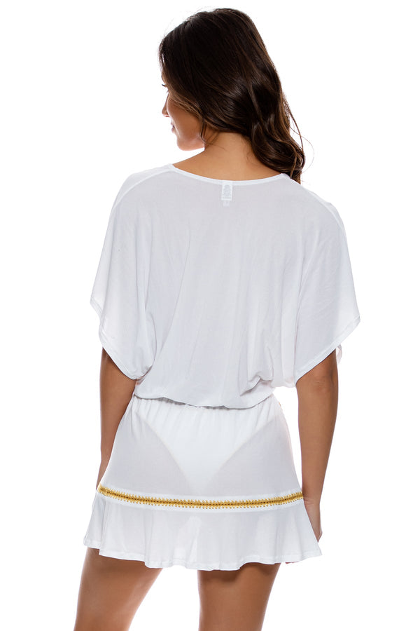 Luli Fama LULI CHIC Playera V-Neck Ruffle Dress - White – Luli Fama