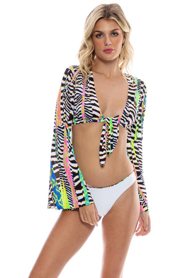luli fama LULI DISCO - Bell Sleeve Crop Top & Seamless Wavy Ruched Back Bottom • – Luli Fama
