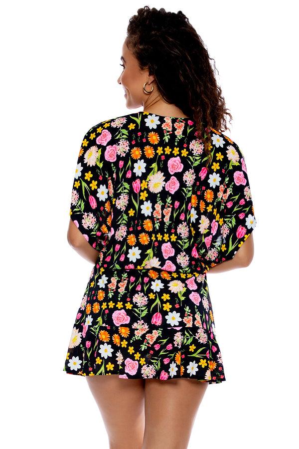 Luli Fama LULI'S SECRET GARDEN - Playera V Neck Ruffle Dress • Multicolor – Luli Fama