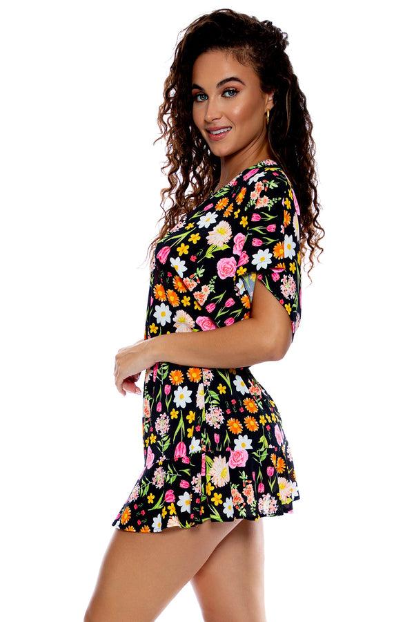 Luli Fama LULI'S SECRET GARDEN - Playera V Neck Ruffle Dress • Multicolor – Luli Fama