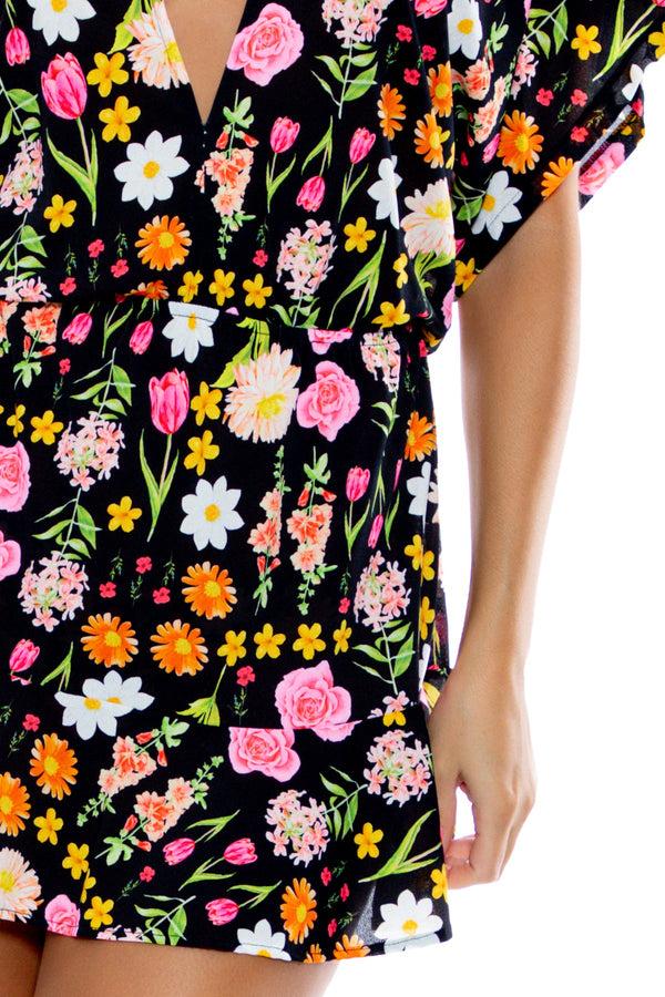 Luli Fama LULI'S SECRET GARDEN - Playera V Neck Ruffle Dress • Multicolor – Luli Fama