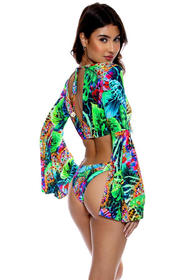 Luli Fama LULI'S SELVA - Bell Sleeve Crop Top & High Leg Brazilian Bottom • Mult – Luli Fama