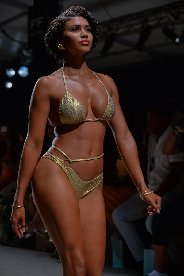 Luli Fama MEDUSA - Seamless Triangle Top & Moderate Ring Side Bottom • Gold Runw – Luli Fama