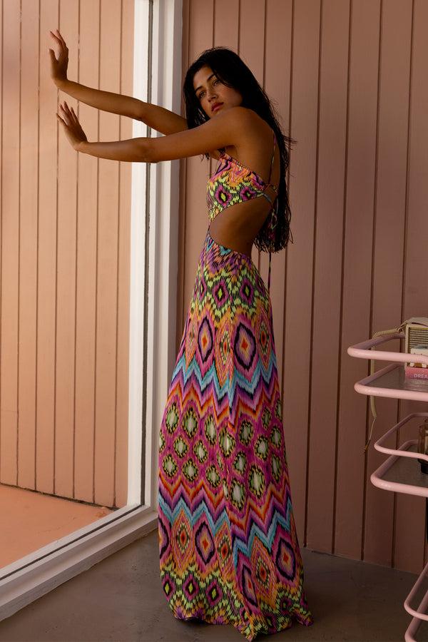 Luli Fama MIAMI SORBET Side Cut Out Long Dress - Multicolor – Luli Fama