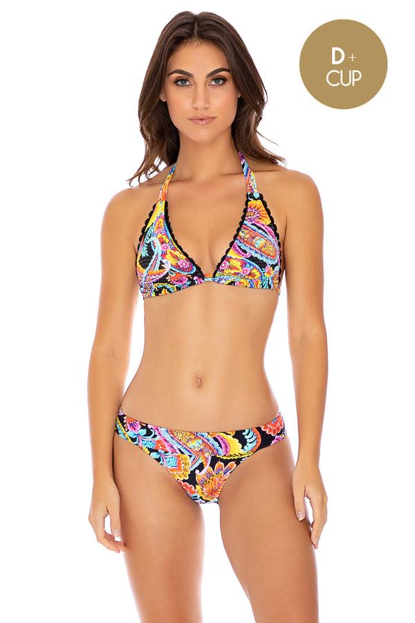 luli fama Moon Nights Halter Bikini Top & Full Bottoms - Paisley Print – Luli Fama