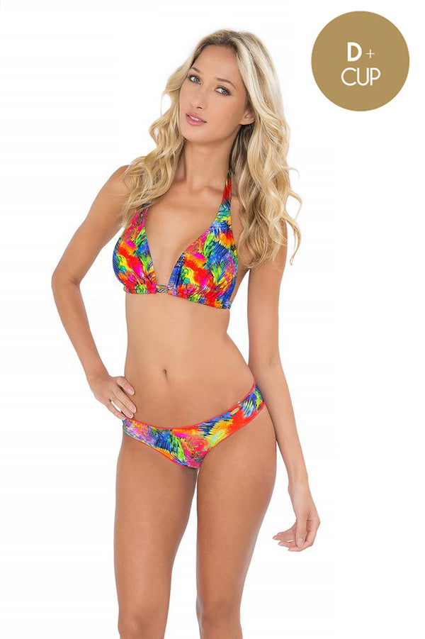 luli fama MUNDO DE COLORES - Triangle Halter Top & Full Ruched Back Bottom • Mul – Luli Fama
