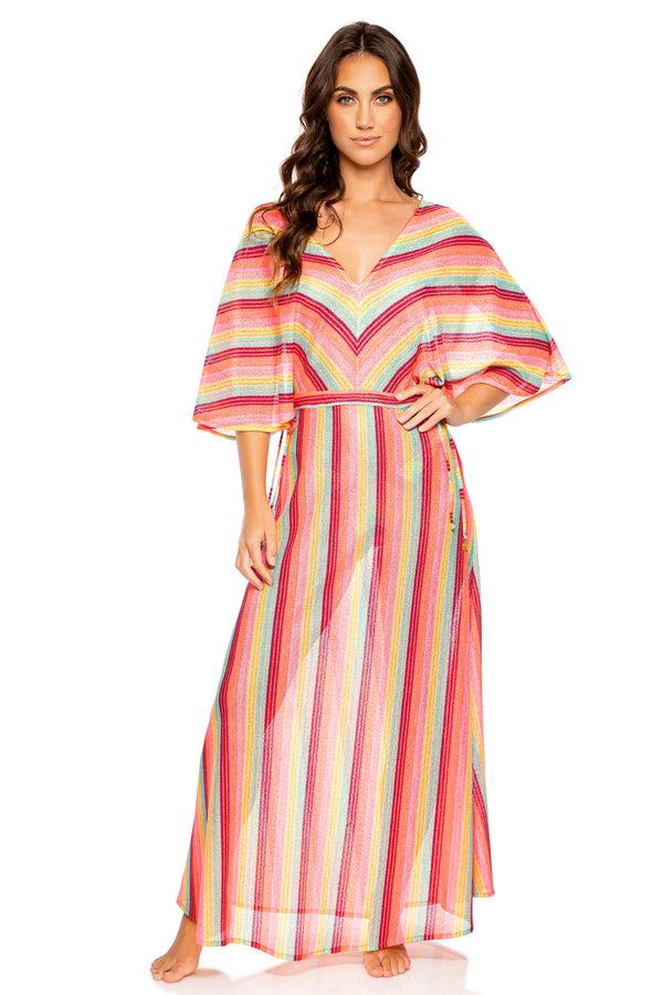 luli fama Muse Feels Long Kimono - Multicolor V-Neck Cover-Up – Luli Fama