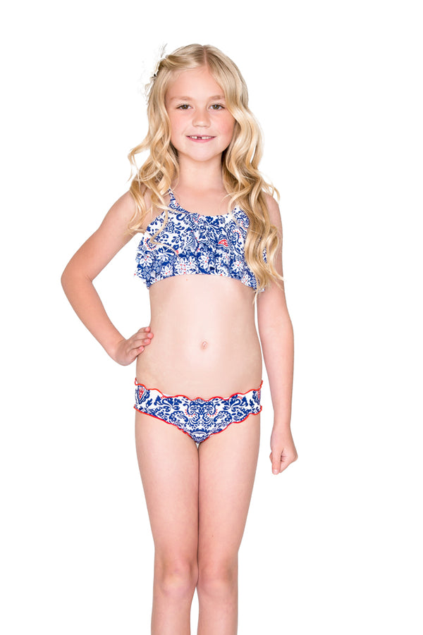luli fama NAUGHTY GIRL - Ruffle Layered Top Ruched Back Bikini • Multicolor – Luli Fama