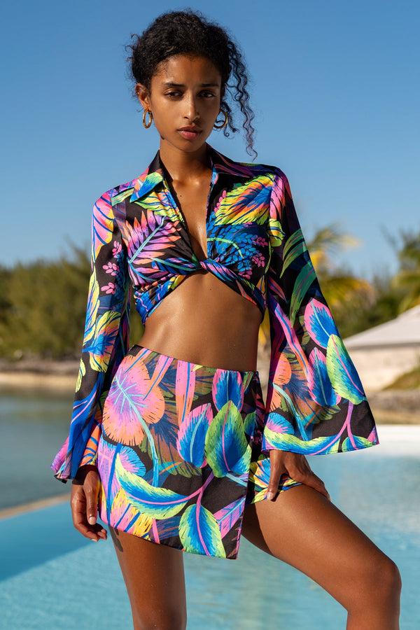 luli fama NEON NIGHTS - Cropped Tie Shirt & Skort • Multicolor – Luli Fama