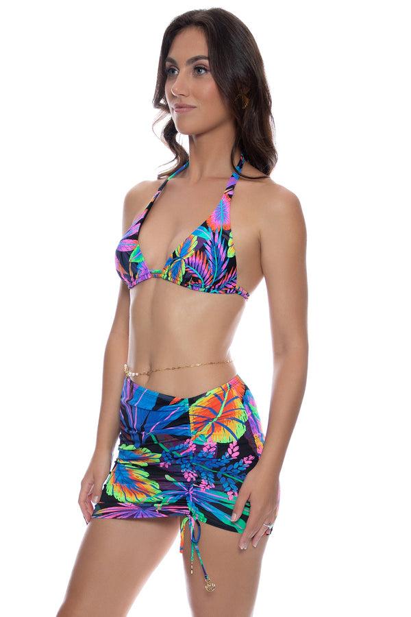 Luli Fama NEON NIGHTS - Triangle Halter Top & Scrunched Up Mini Skirt • Multicol – Luli Fama