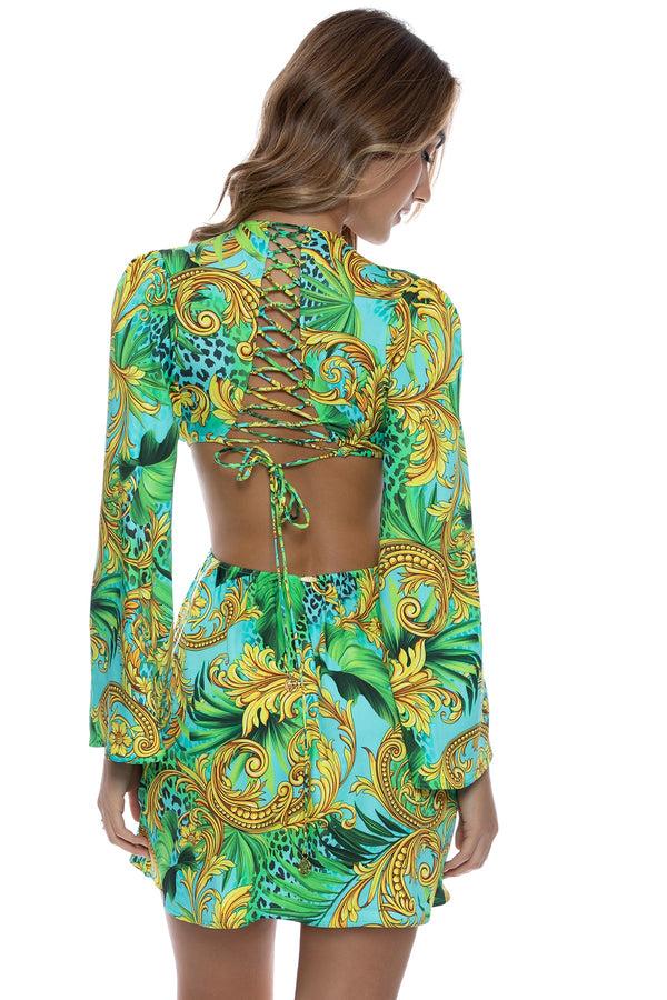 Luli Fama PALM ISLAND Deep V Ring Cut Short Dress – Luli Fama