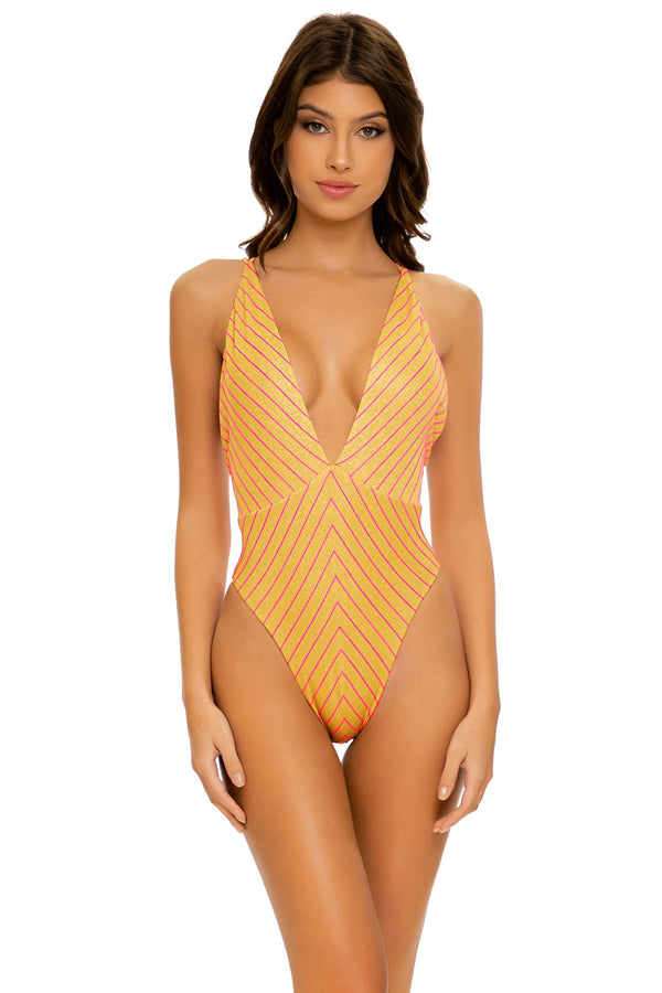 luli fama Rebel Glam High-Cut One-Piece - Deep V-Neck Cross Back – Luli Fama