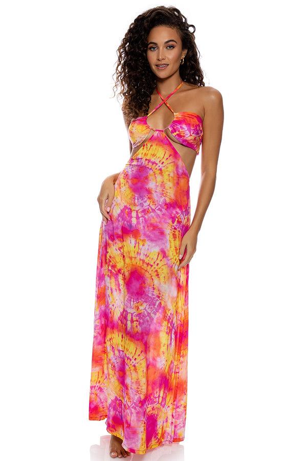 luli fama RETRO DREAM - Bandeau Cut Out Dress • Multi Pink – Luli Fama