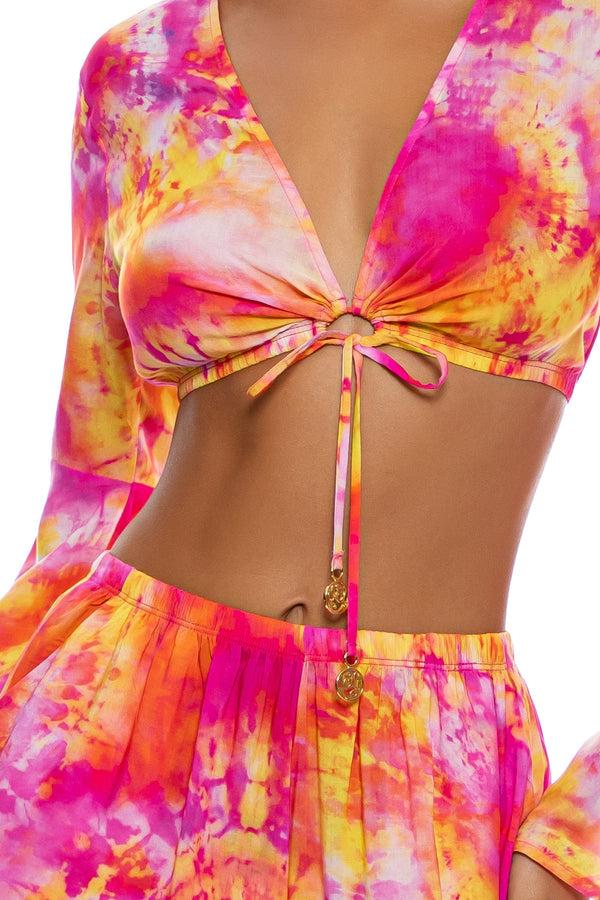 Luli Fama RETRO DREAM - Bell Sleeve Crop Top & Open Sides Wide Leg Pant • Multi – Luli Fama