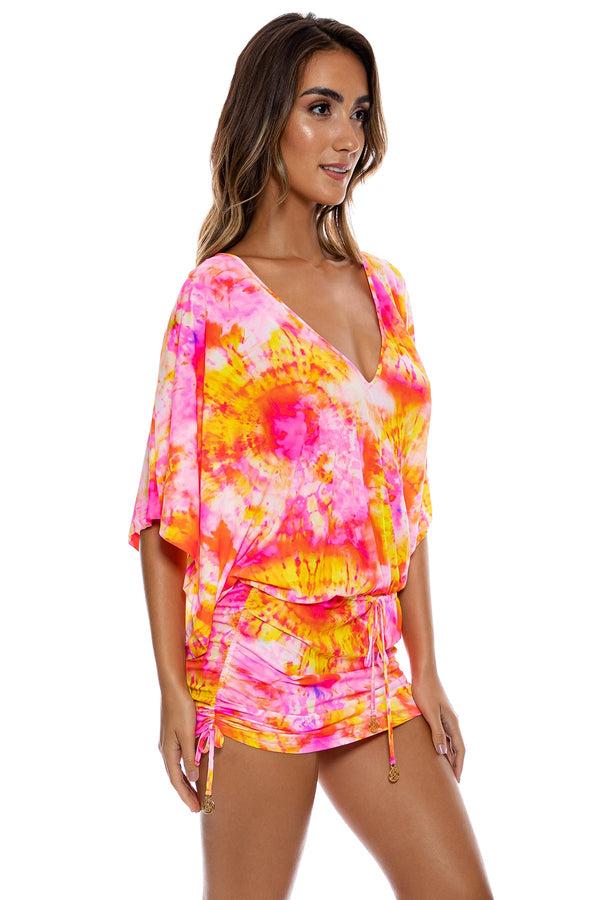 Luli Fama RETRO DREAM - Cabana V Neck Dress • Multi Pink – Luli Fama