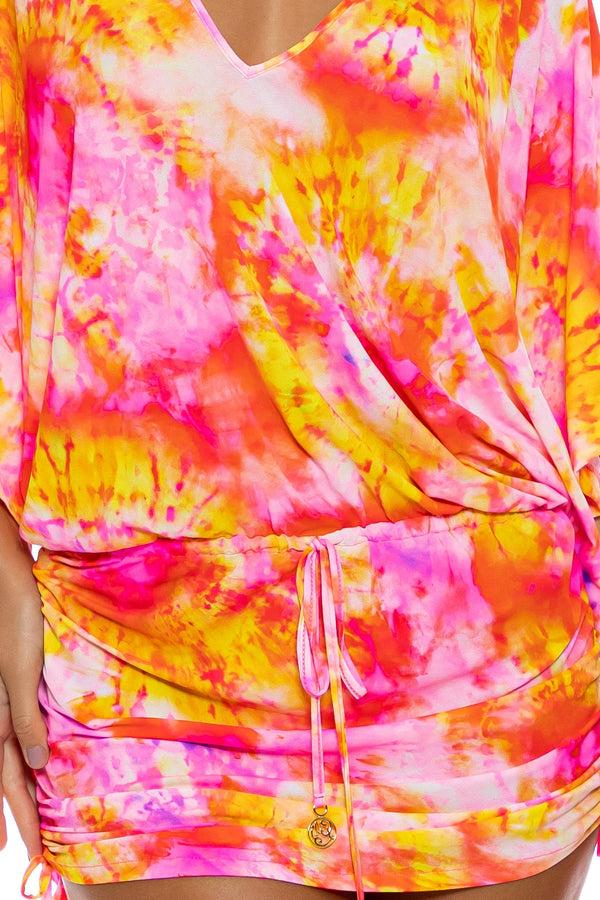 Luli Fama RETRO DREAM - Cabana V Neck Dress • Multi Pink – Luli Fama