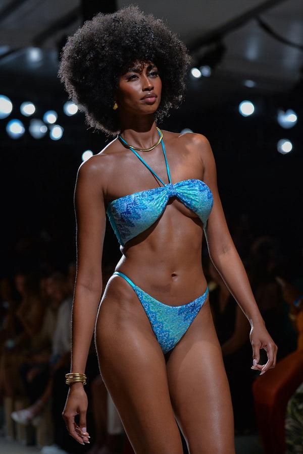 Luli Fama SEVEN SEAS - Knotted Halter Bandeau Top & Brazilian Bottom • Multi Blu – Luli Fama